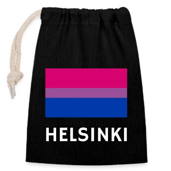 Bi Pride Flagge Helsinki - Verschließbarer Geschenkbeutel aus Baumwolle (14x20cm) - Schwarz - Vorne