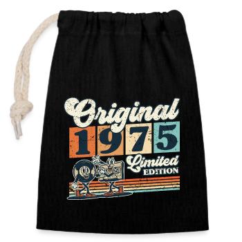 50e anniversaire 50 ans Né 1975 Homme Femme - Sac cadeau en coton avec cordon (14 x 20 cm) - noir - Devant