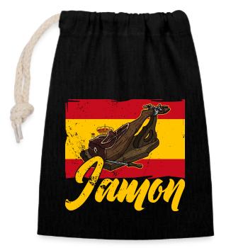 Jamon Spanien Vorspeise Schinken Schweinefleisch - Verschließbarer Geschenkbeutel aus Baumwolle (14x20cm) - Schwarz - Vorne