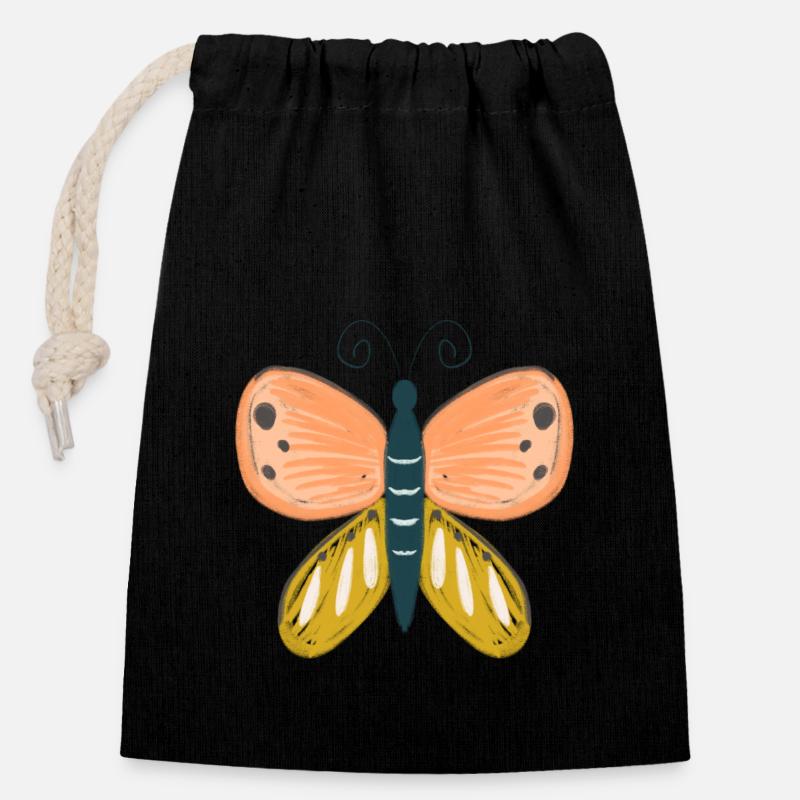 Schmetterling - Verschließbarer Geschenkbeutel aus Baumwolle (14x20cm) - Schwarz