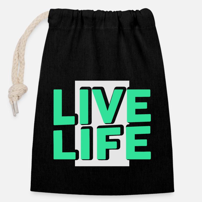 Live Life - Verschließbarer Geschenkbeutel aus Baumwolle (14x20cm) - Schwarz