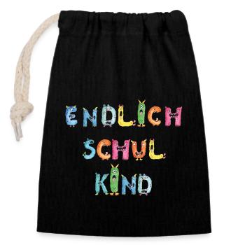 Monster Kids Endlich Schulkind Einschulung - Verschließbarer Geschenkbeutel aus Baumwolle (14x20cm) - Schwarz - Vorne