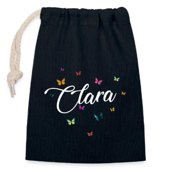 CLARA- Mädchen Name mit bunten Schmetterlingen - Verschließbarer Geschenkbeutel aus Baumwolle (14x20cm) - Navy - Vorne