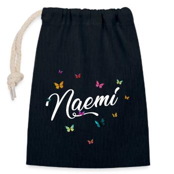 NAEMI - Girl Name with Colorful Butterflies - Closable cotton gift bag (14x20cm) - navy - Front
