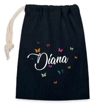 DIANA - Nom de fille avec des papillons colorés - Sac cadeau en coton avec cordon (14 x 20 cm) - bleu marine - Devant