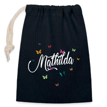MATHILDA - Girl Name with Colorful Butterflies - Closable cotton gift bag (14x20cm) - navy - Front