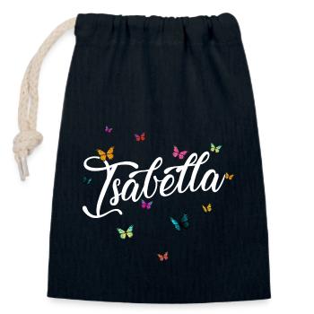 ISABELLA - Girl's name with colorful butterflies - Closable cotton gift bag (14x20cm) - navy - Front