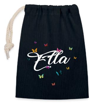 ELLA - Girl Name with Colorful Butterflies - Closable cotton gift bag (14x20cm) - navy - Front