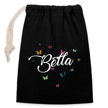 BELLA - Girl's Name with Colorful Butterflies - Closable cotton gift bag (14x20cm) - black - Front