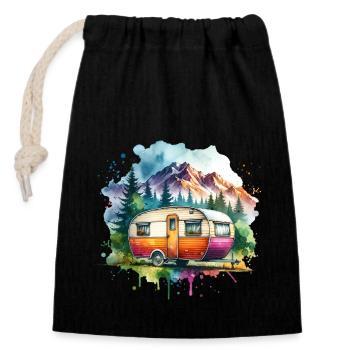 Camping Camper Caravan - Closable cotton gift bag (14x20cm) - black - Front
