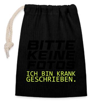 bitte keine fotos - Verschließbarer Geschenkbeutel aus Baumwolle (14x20cm) - Schwarz - Vorne