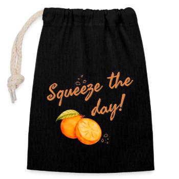 Pressez la journée Orange Fruit Motivation Dicton - Sac cadeau en coton avec cordon (14 x 20 cm) - noir - Devant