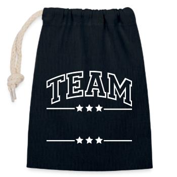 Équipe - votre nom - personnalisable - Sac cadeau en coton avec cordon (14 x 20 cm) - bleu marine - Devant