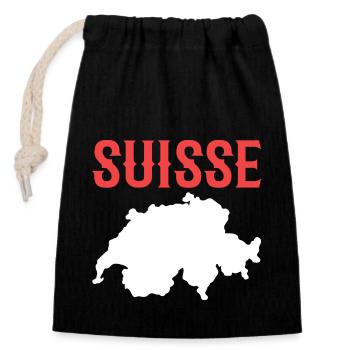 Schweiz Schweizer Schweizerdeutsch - Verschließbarer Geschenkbeutel aus Baumwolle (14x20cm) - Schwarz - Vorne