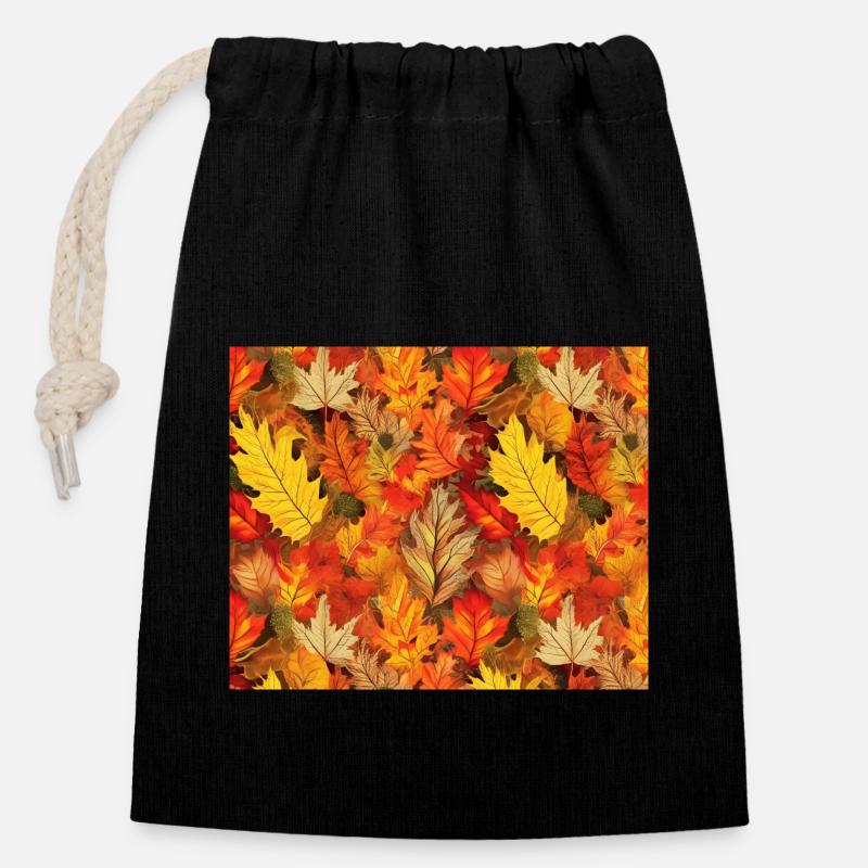 autumn leaves allover pattern - Closable cotton gift bag (14x20cm) - black