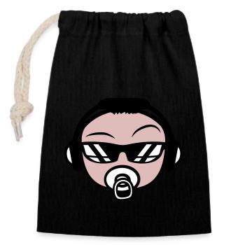 Cool DJ Bébé Mignon Enfant Visage Tête de Fête - Sac cadeau en coton avec cordon (14 x 20 cm) - noir - Devant