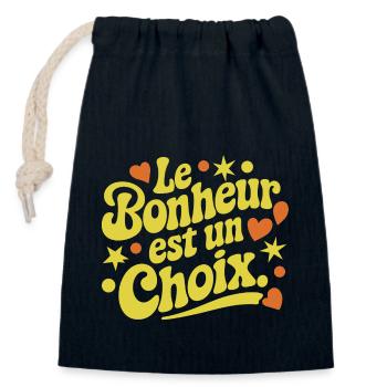 Le bonheur est un choix - Sac cadeau en coton avec cordon (14 x 20 cm) - bleu marine - Devant