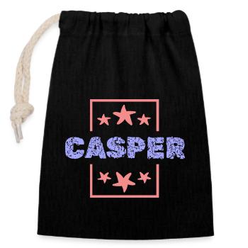 Geschenk für Casper - Verschließbarer Geschenkbeutel aus Baumwolle (14x20cm) - Schwarz - Vorne