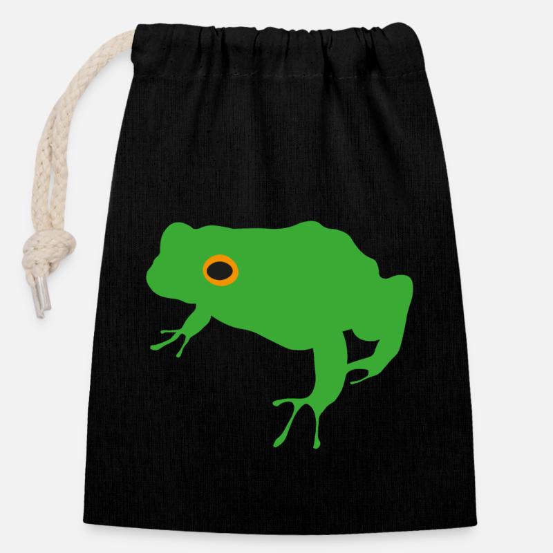 Grenouille - Sac cadeau en coton avec cordon (14 x 20 cm) - noir