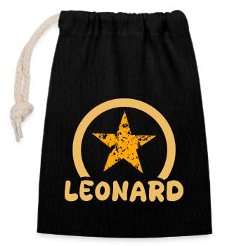 Geschenk für Leonard - Verschließbarer Geschenkbeutel aus Baumwolle (14x20cm) - Schwarz - Vorne
