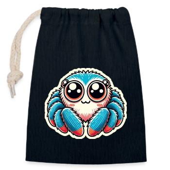 Cute blue red Jumping Spider is sitting friendly - Closable cotton gift bag (14x20cm) - navy - Front
