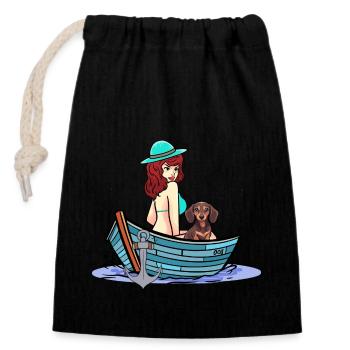 Holiday Ready for Holiday Dog Boat Holiday Leisure Dogs - Closable cotton gift bag (14x20cm) - black - Front