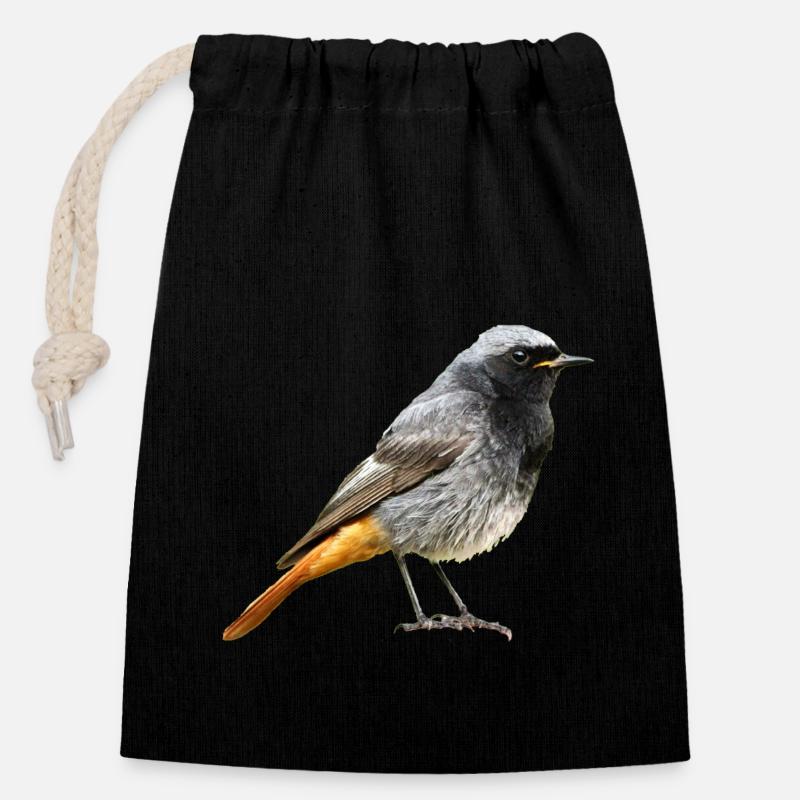 Rotschwanz Robin - Verschließbarer Geschenkbeutel aus Baumwolle (14x20cm) - Schwarz