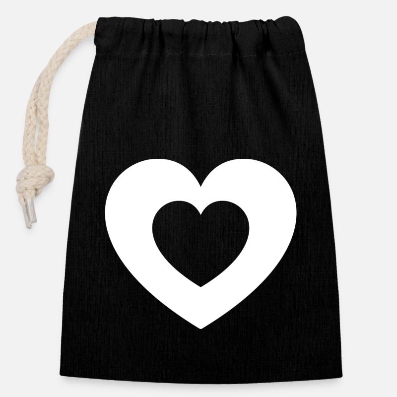 2 cœurs - Sac cadeau en coton avec cordon (14 x 20 cm) - noir