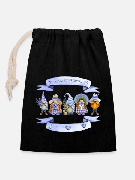 Gnomes Lavande Gnome Gnome doux - Sac cadeau en coton avec cordon (14 x 20 cm) - noir