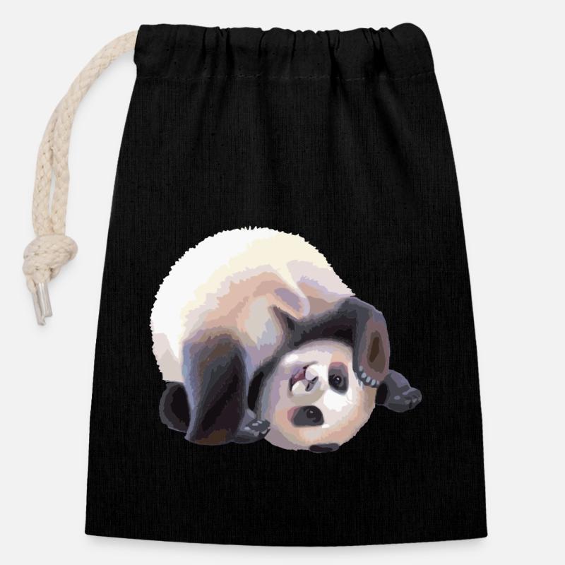 Panda - Closable cotton gift bag (14x20cm) - black