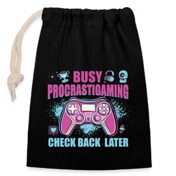 Gamer Occupé Procrastigaming Gaming - Sac cadeau en coton avec cordon (14 x 20 cm) - noir - Devant