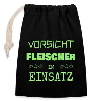 Berufung Fleischer - Verschließbarer Geschenkbeutel aus Baumwolle (14x20cm) - Schwarz - Vorne