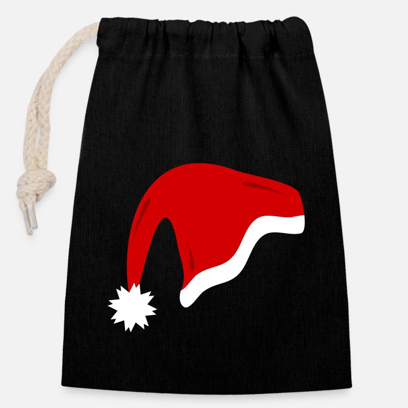 Red Christmas Hat - Closable cotton gift bag (14x20cm) - black