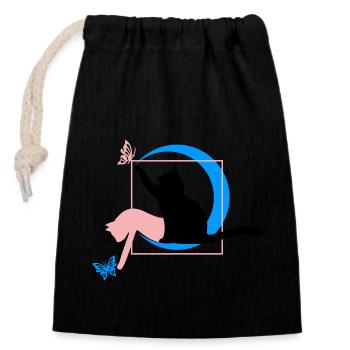 The cat Leonardo Da Vinci style in circle square - Closable cotton gift bag (14x20cm) - black - Front