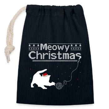 Noël miaou - Adorable chat au chapeau de Père Noël - Sac cadeau en coton avec cordon (14 x 20 cm) - bleu marine - Devant
