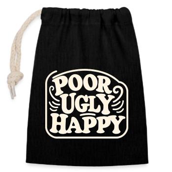 Poor Ugly Happy 6 - Verschließbarer Geschenkbeutel aus Baumwolle (14x20cm) - Schwarz - Vorne