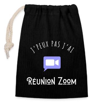 I can't I have zoom meeting - Closable cotton gift bag (14x20cm) - black - Front