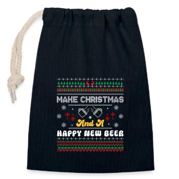 Merry Christmas and a Happy New Beer - Bière - Sac cadeau en coton avec cordon (14 x 20 cm) - bleu marine - Devant