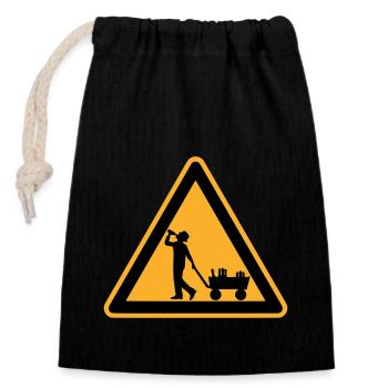 Father's Day warning sign - Closable cotton gift bag (14x20cm) - black - Front