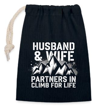 Partenariat d’escalade amusant pour les couples - Sac cadeau en coton avec cordon (14 x 20 cm) - bleu marine - Devant