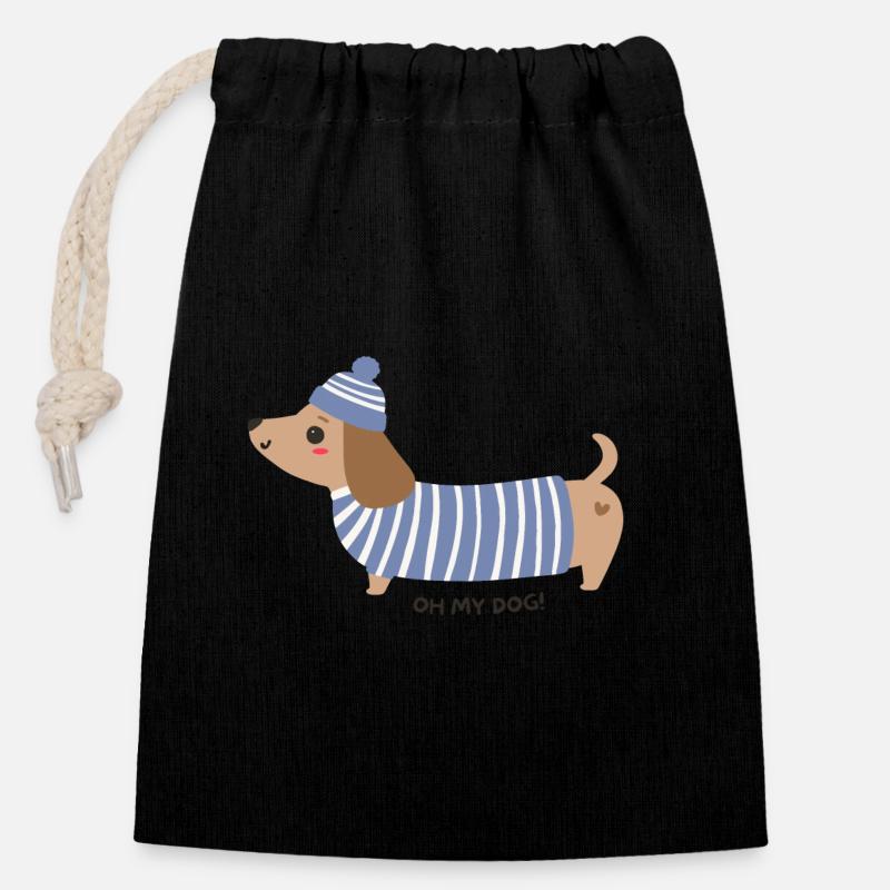 Oh my dog! - Blue stripes - Closable cotton gift bag (14x20cm) - black