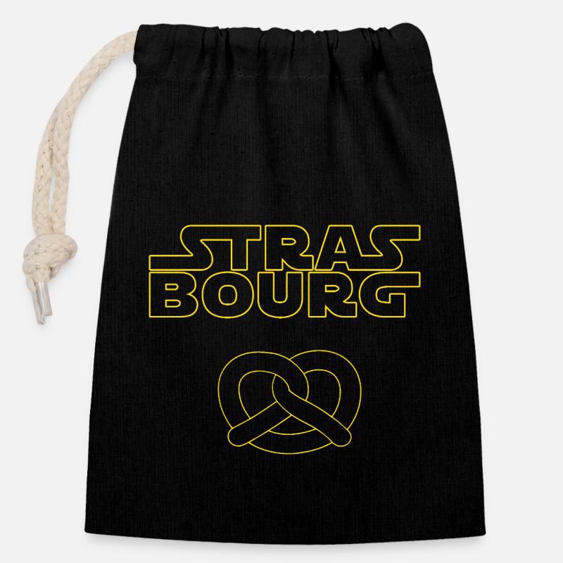 Strasbourg - Sac cadeau en coton avec cordon (14 x 20 cm) - noir