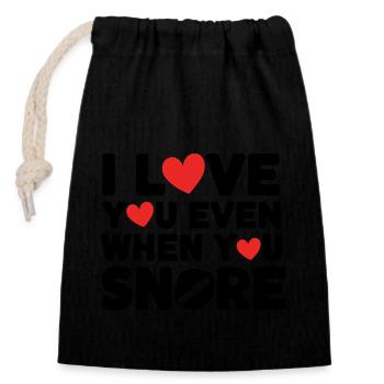 Je t’aime même quand tu ronfles - Sac cadeau en coton avec cordon (14 x 20 cm) - noir - Devant