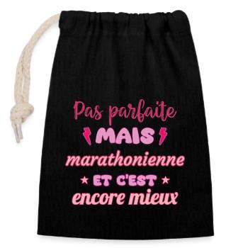 Pas parfaite mais marathonienne,marathon - Sac cadeau en coton avec cordon (14 x 20 cm) - noir - Devant