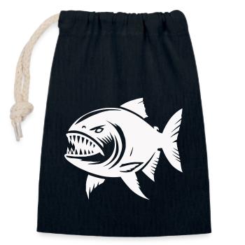 piranha - Sac cadeau en coton avec cordon (14 x 20 cm) - bleu marine - Devant