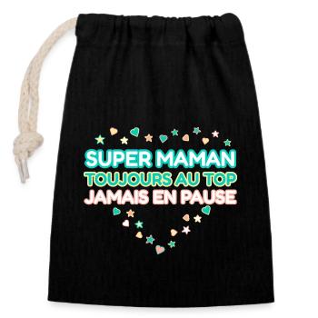 Super maman,cadeau fête des mères - Sac cadeau en coton avec cordon (14 x 20 cm) - noir - Devant