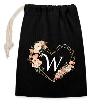 Floral Gold Herz Buchstabe w - Verschließbarer Geschenkbeutel aus Baumwolle (14x20cm) - Schwarz - Vorne