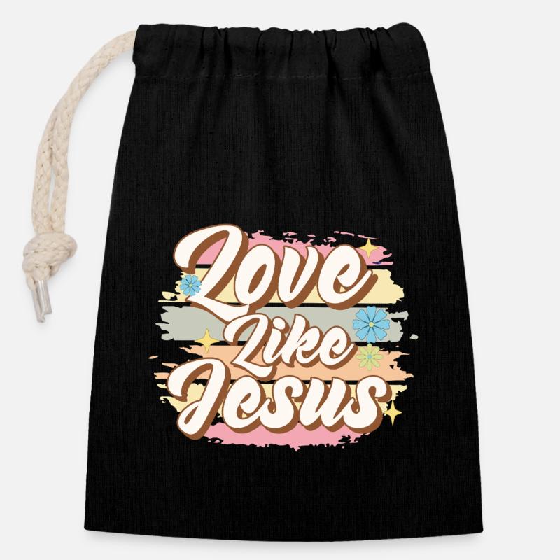 Love Like Jesus - Verschließbarer Geschenkbeutel aus Baumwolle (14x20cm) - Schwarz