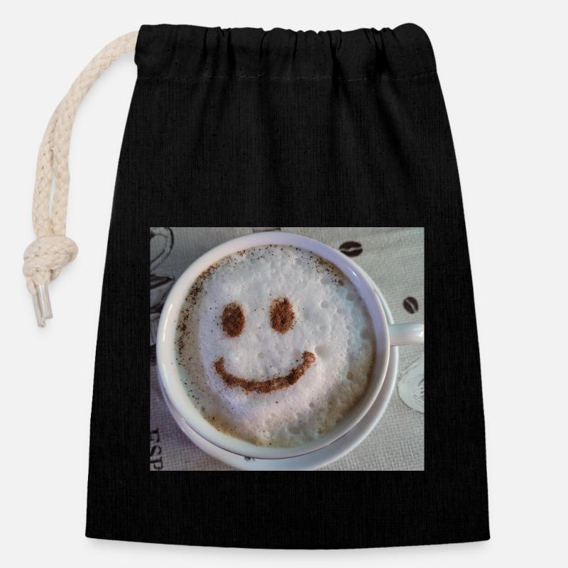 Smile Tasse - Verschließbarer Geschenkbeutel aus Baumwolle (14x20cm) - Schwarz