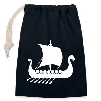 Navire viking - Sac cadeau en coton avec cordon (14 x 20 cm) - bleu marine - Devant